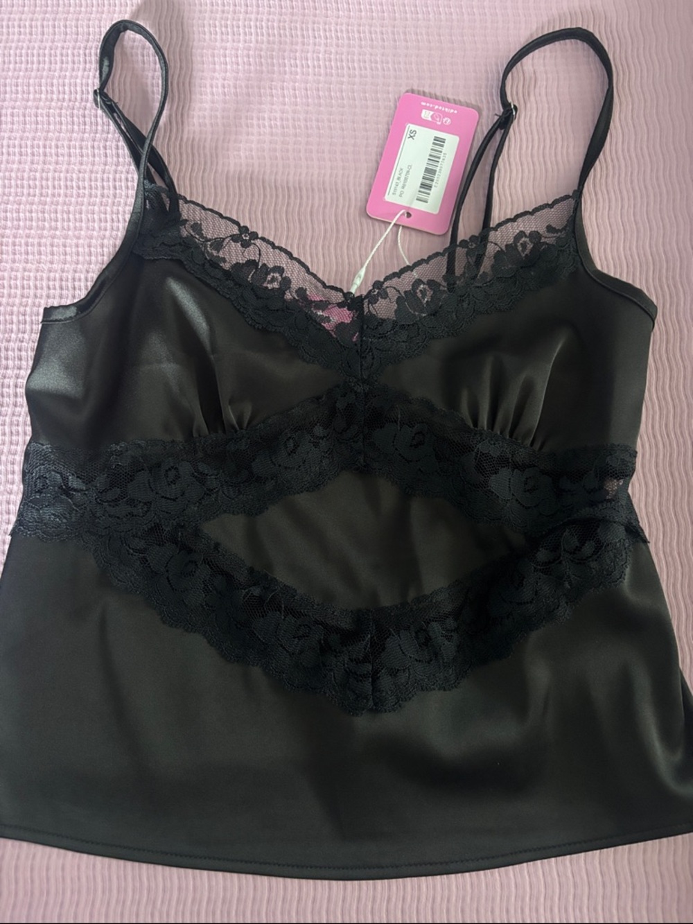 Edikted Black Satin Lace Trim Cami Tank Top